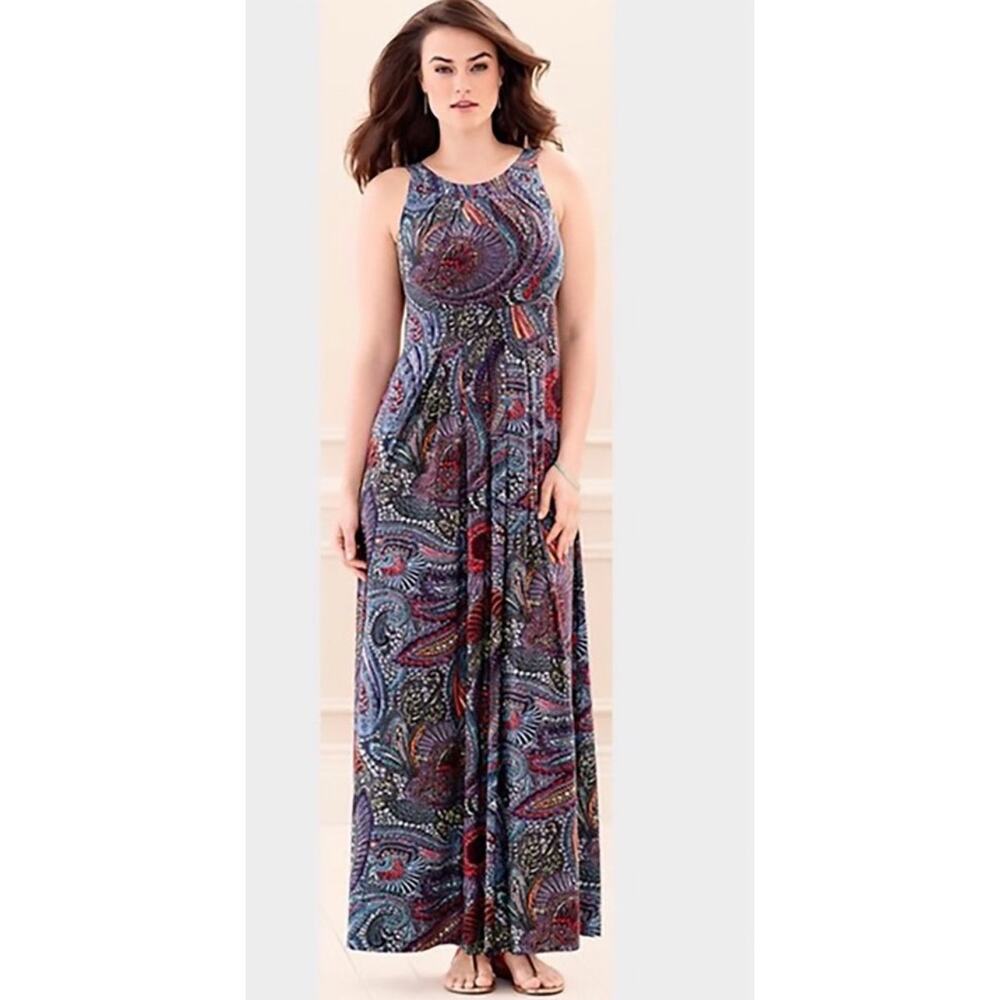 NWT Soma Maxi Dress Sleeveless Pleated Front Artisan Paisley Multi Print‎ Small